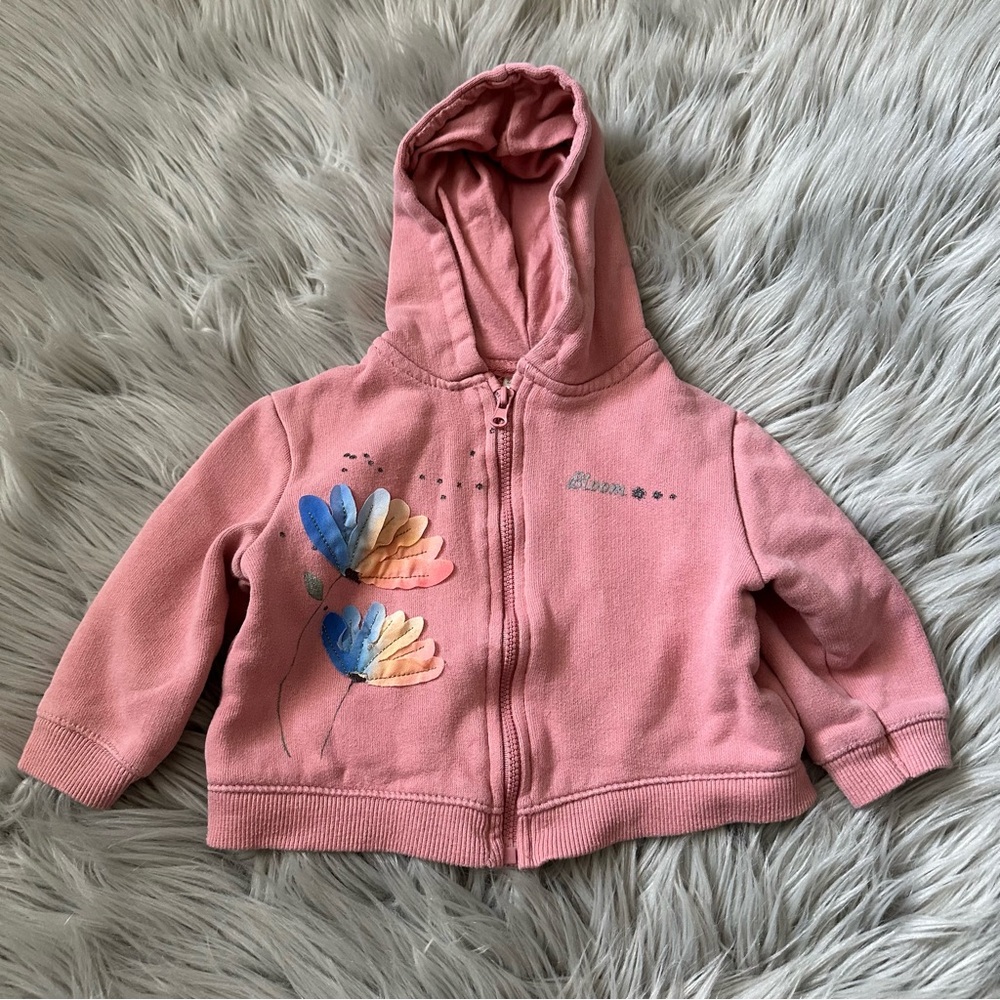 ZARA Pink Hoodie with Floral Detail 9-12 Months